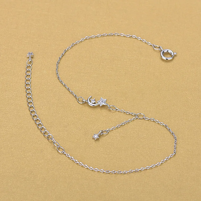 Solid Silver Anklets 925 Fashion Chain Moon Star Anklet for Foot Barefoot Leg Jewelry Gifts | Украшения и аксессуары