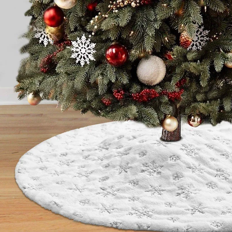 Falda de &aacute;rbol de lentejuelas de felpa para el hogar, protector para base de &aacute;rbol de Navidad de 90-122cm de di&aacute;metro, lentejuelas blancas, decoraciones para &aacute;rboles de Navidad, suministros en 3 colores-0