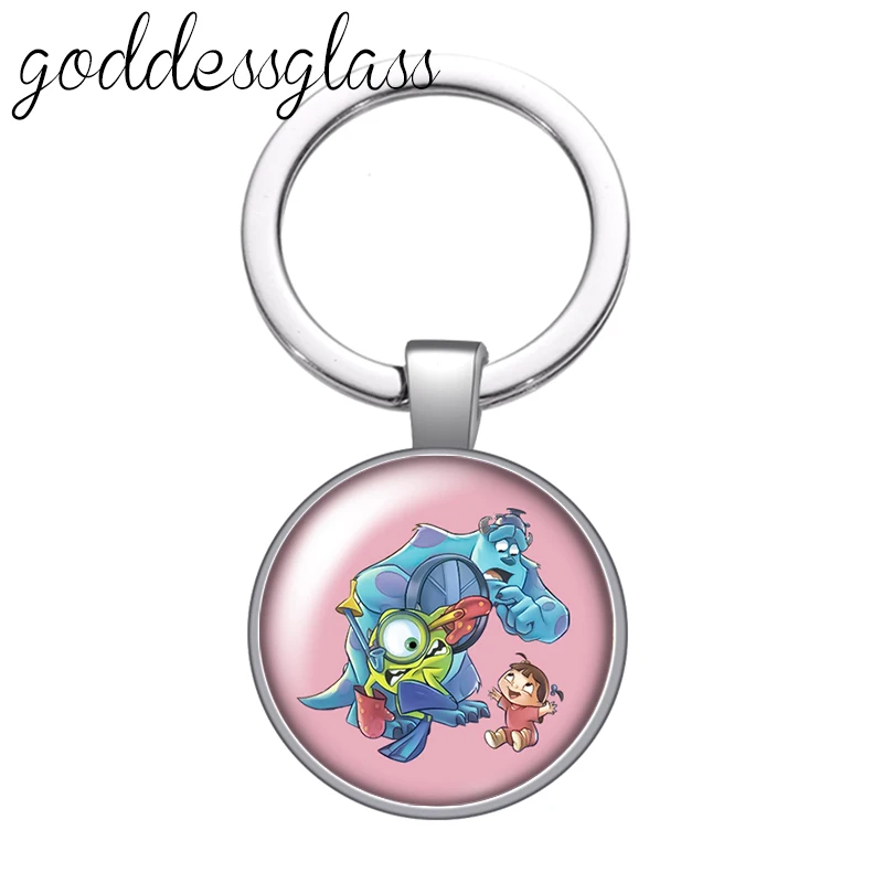 

Disney Monsters inc Mike James glass cabochon keychain Bag Car key chain Ring Holder Charms keychains gift