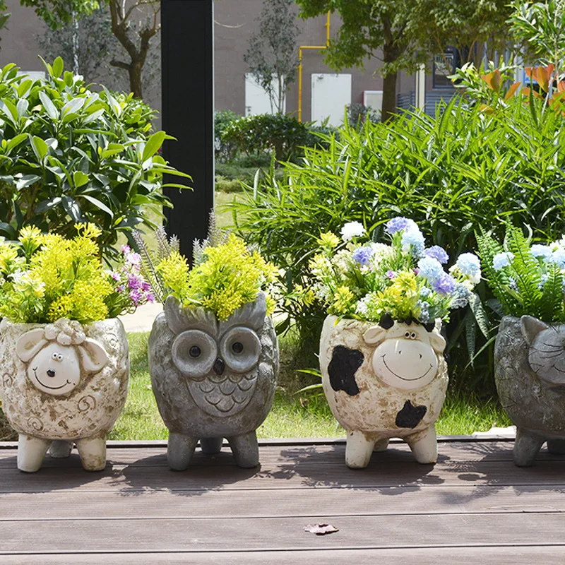 

Outdoor garden cartoon sheep flower jar american style country balcony layout landscaping courtyard farmhouse decor plant pot