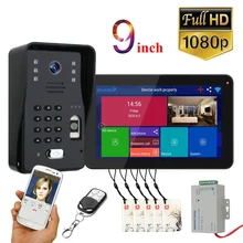 9 inch Wifi Wireless Video Door Phone Doorbell Intercom System with Wired Fingerprint RFID AHD 1080P Door Access Control System