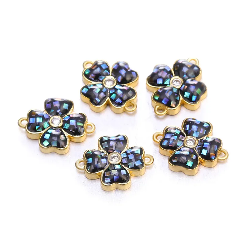 

Fashion Zircon Abalone Shell Copper Clover Pendant Exquisite Bracelet Necklace Earring Connector Jewelry Making Accessories