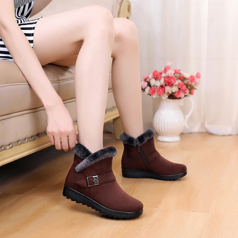 

Women Snow Boots Warm Short Fur Plush Winter Ankle Boot Plus Size Platform Ladies Suede Zip Shoes Female Comfort Drop Shipping