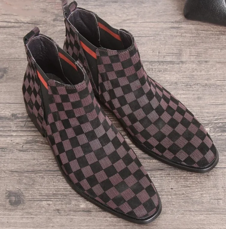 

New Arrivals Men Dress Shoes Ankle High Pu Leather Fashion Casual Slip-on Low Heel Chelsea Boots Vintage Botas De Hombre KN345