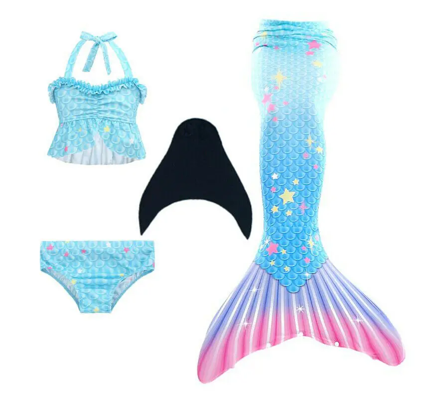 Хвост русалки для девочек Детский купальник Костюмы с моноластами Бикини Одежда