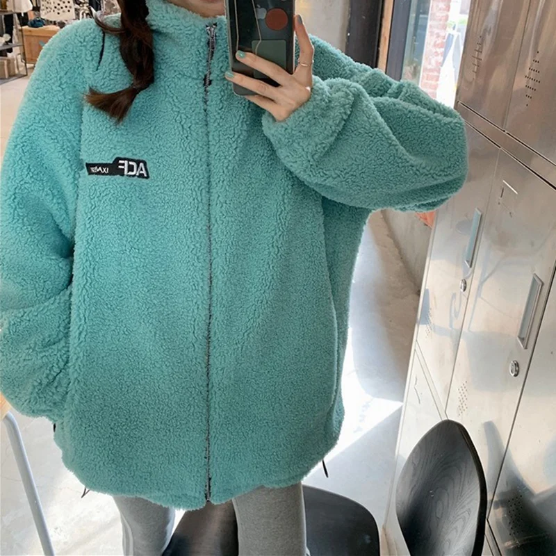 

Women'S Loose Stand-Up Collar Winter Warm Long-Sleeved Plush Jacket "Acf"