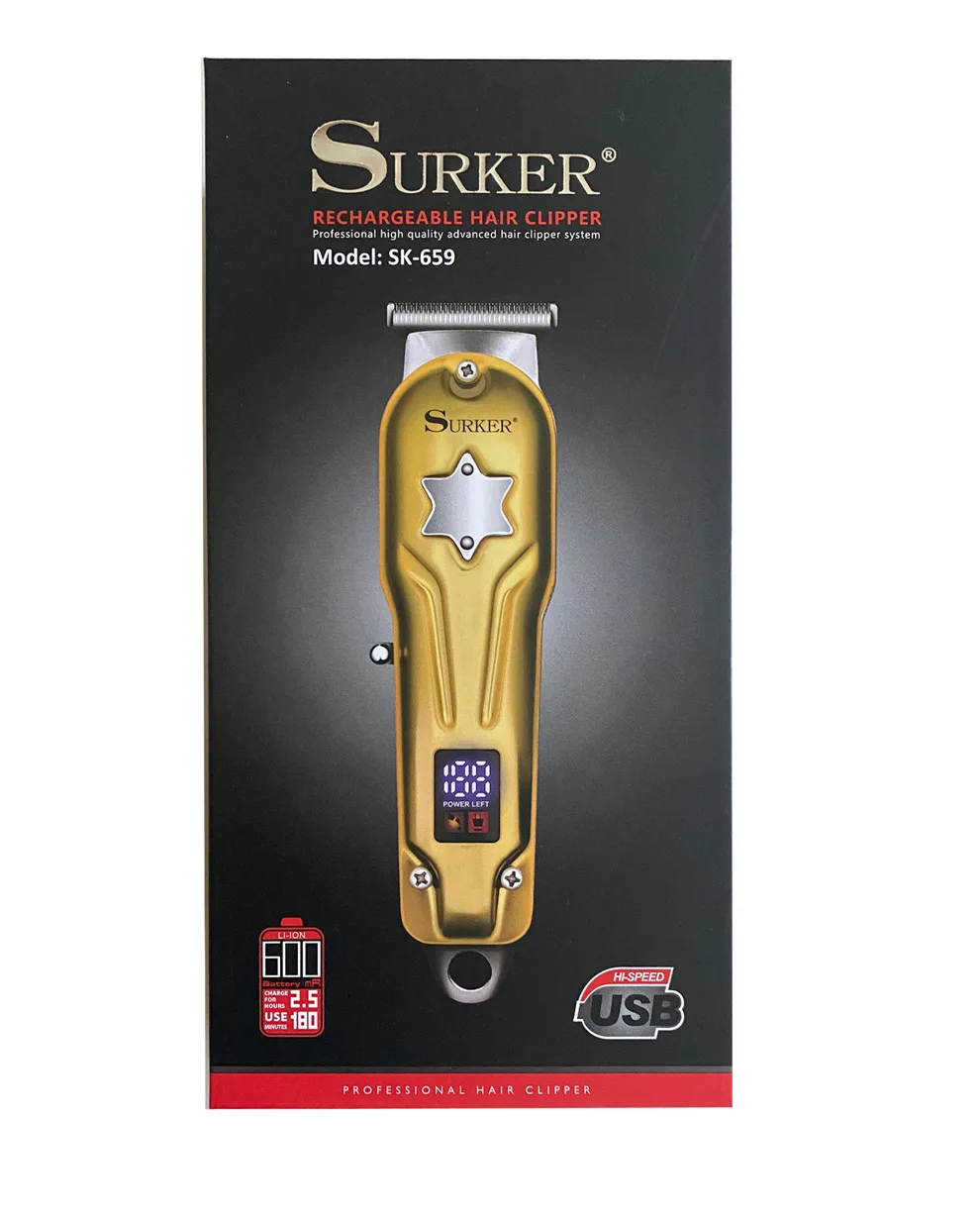 

surker hair clipper SK659 metal body USB LCDrechargeable hair clipper oilhead clipper hair carving clipper white haircut machine