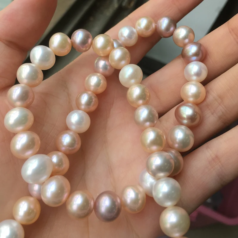 ?? 淡水真珠のネックレスラウンド形状サイズ完璧な光沢diyジュエリールース真珠ストランド