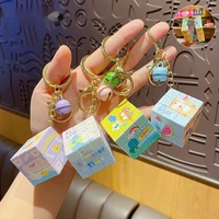 new abs cartoon fun cube keychain cute pink yellow blue small puzzle toy bag car metal keyring soft lanyard women boy lover gift