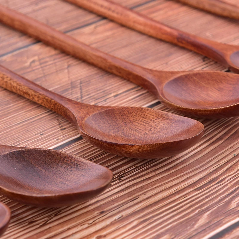 

6pcs/Lot Wooden Spoons Wood Soup Spoons For Eating Mixing Stirring Cooking, Long Handle Spoon With Japanese Style Kitchen Tool