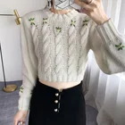 Женский вязаный пуловер Mori Girl с круглым вырезом, осенний свитер с пышными рукавами, женский свитер, однотонный Дамский джемпер с вышивкой для отдыха, 2020