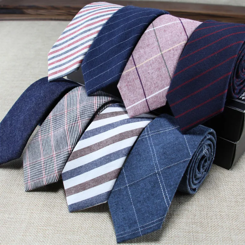 

New 6cm Classic Cotton Fabrics Ties for Men Narrow Neckties Slim Striped Plaid Ties Business Man Wedding Suit Accessory