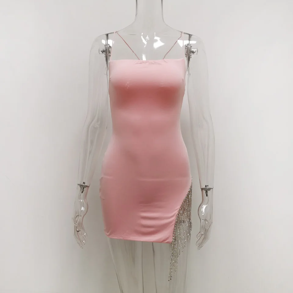 Pink Karlofea, сексуальные бриллианты, с кисточками, Клубные вечерние платья, женские шикарные элегантные обтягивающие наряды, короткое платье, двухслойный ремень, Vestidos - Цвет: Pink