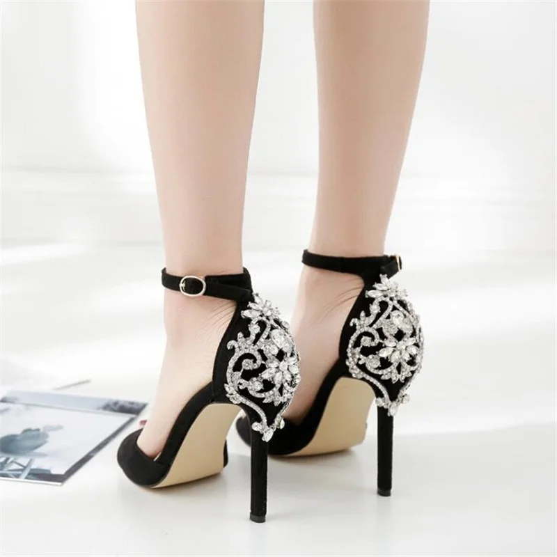

Office Shoes Women 2021 Rhinestone Sandals Party Woman Pumps Ladies Rhinestone Buckle High Heels Girls Wedding Bride Stilettos