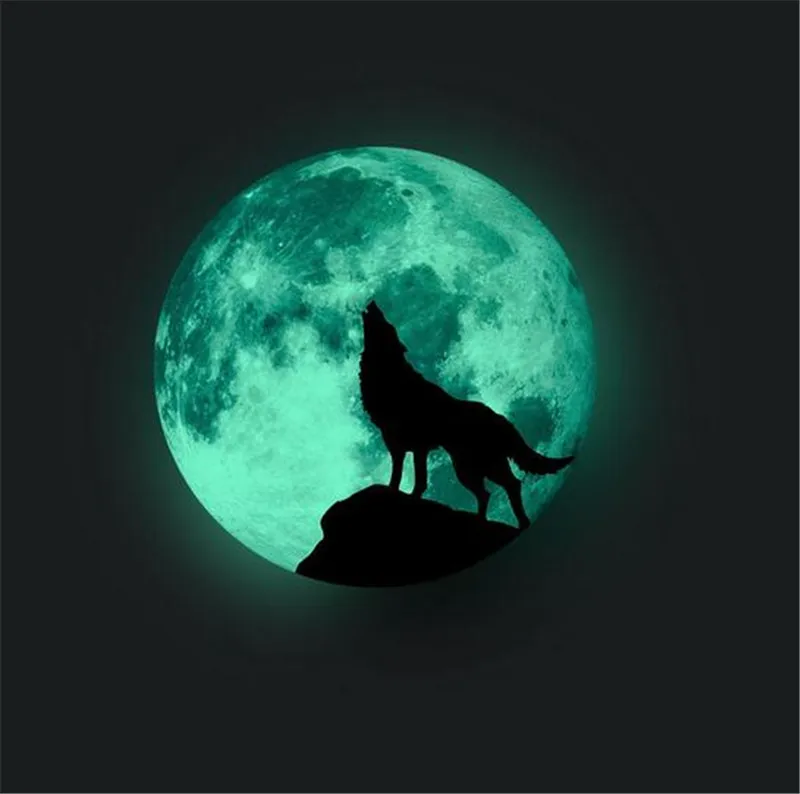 Светящаяся Луна Волк Наклейка на стену стеклянная декоративная роспись домашний
