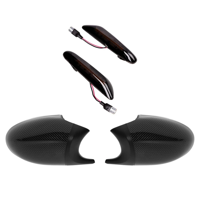 

NEW-1 Pair Led Dynamic Turn Signal Light Side Fender Marker Lamp & 1 Pair Carbon Fiber Rearview Mirror Cover Side Wing Caps