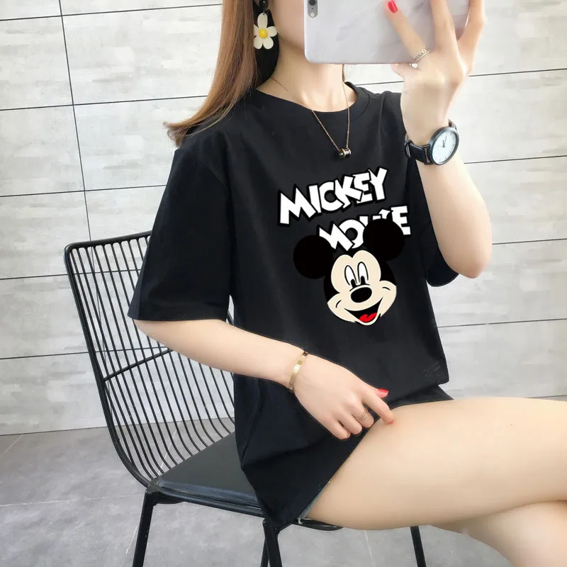 

Plus Size Mickey T-Shirt Ladies Round Neck Cartoon Tops Loose Tees Shirt Streetwear Kawaii Women Clothing Femme Harajuku Tops