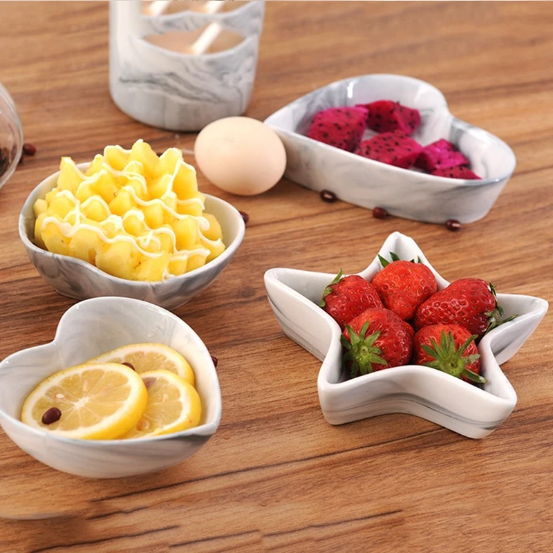 

Nordic Style Ceramic Dish Marble Pattern Creative Kitchen Fruit Salad Plate Vinegar Mustard Household Tableware Tray Decoration