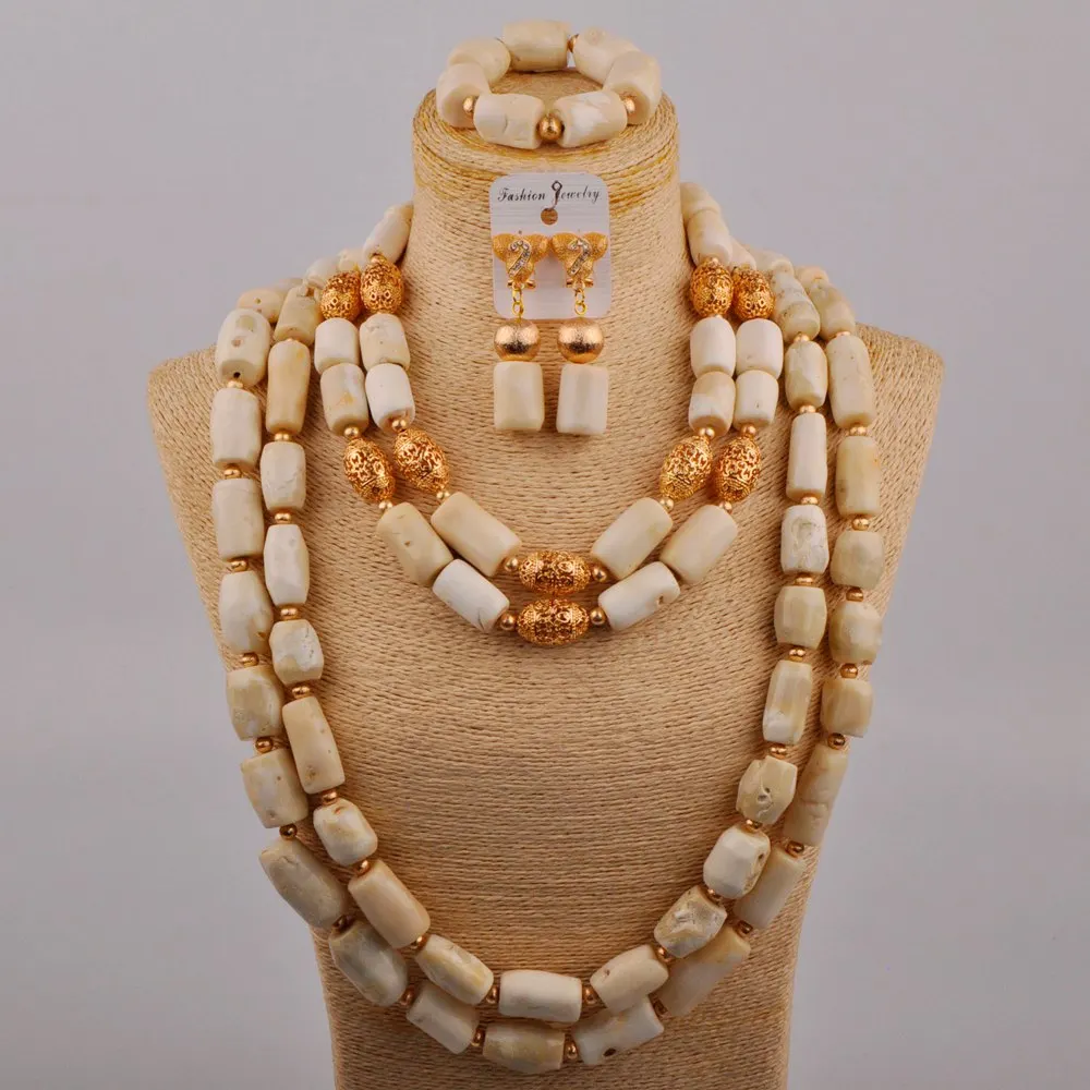 

Белый натуральный коралл ювелирные изделия нигерийские традиционные свадебные бусы ожерелье Африканский набор украшений для женщин