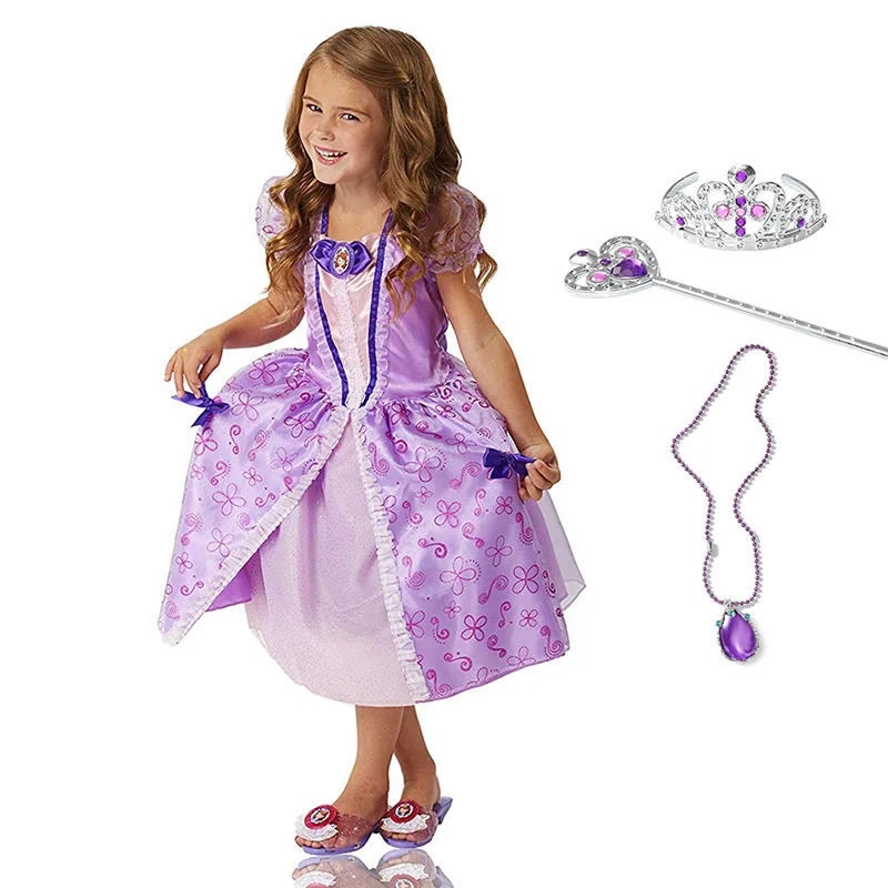 Маскарадный костюм принцессы Софии для девочек; детское бальное платье с короткими рукавами-фонариками; Детские Вечерние платья на Хэллоуин для От 2 до 11 лет - Цвет: Dress B Set 1
