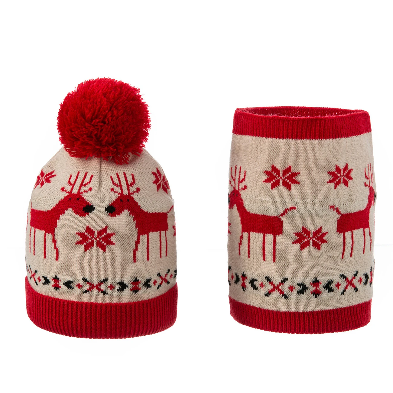 

Winter New Christmas Beanie Snoop Set Kids Children Elk Cedar Knitted Hat And Scarf Two-piece Kit Girls Boys Soft Cap