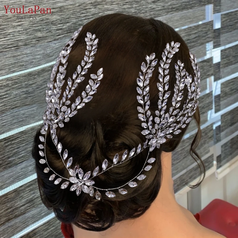 

YouLaPan HP405 Bridal Headband Woman Hair Piece Rhinestone Tiara Handmade Hair Vine Long Hair Decoration Wedding Tiara Headpiece