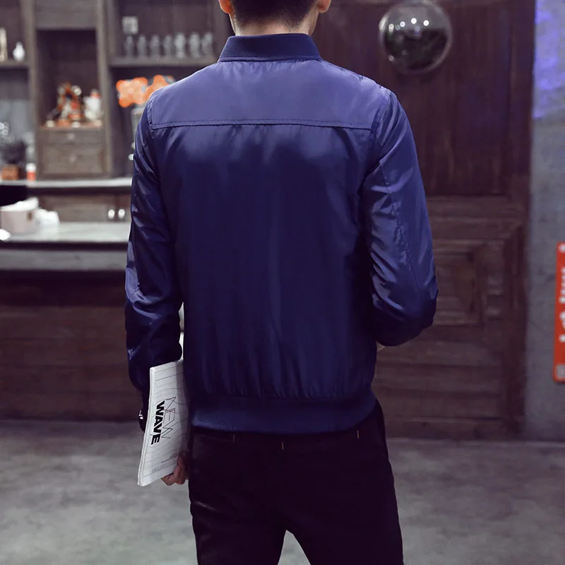 Мужская куртка-бомбер Повседневная однотонная приталенная бейсбольная куртка