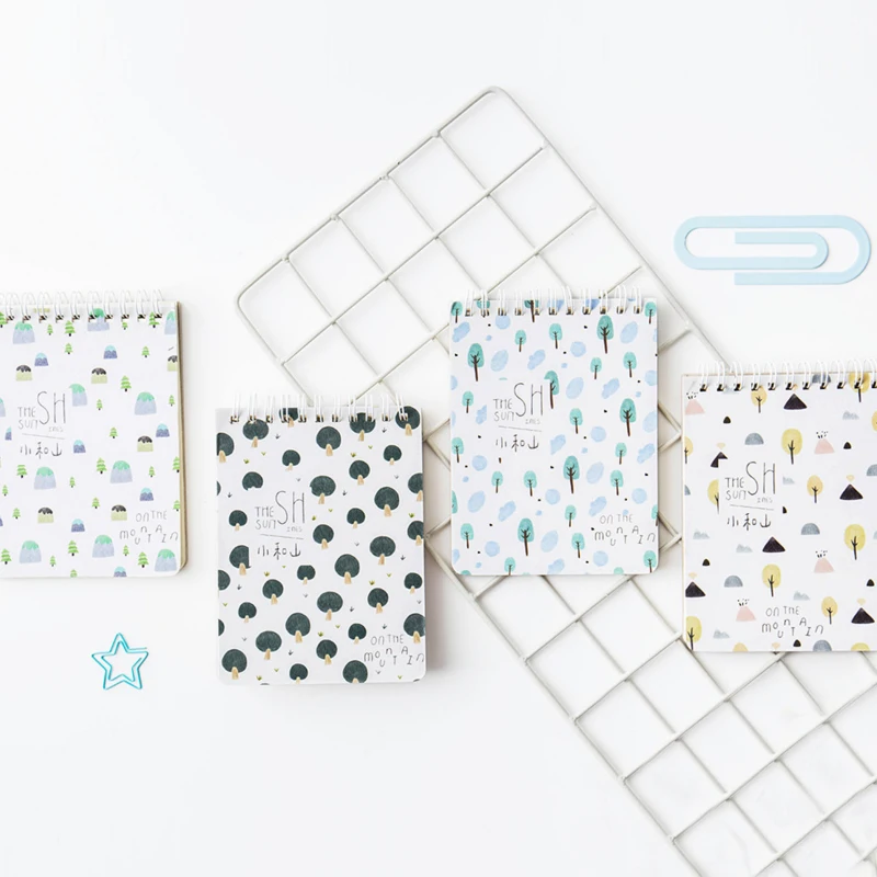 

1 шт./лот маленькая серия зеленых деревьев, маленький блокнот в катушке для дневника, канцелярские принадлежности, скетчбук, школьные и офис...