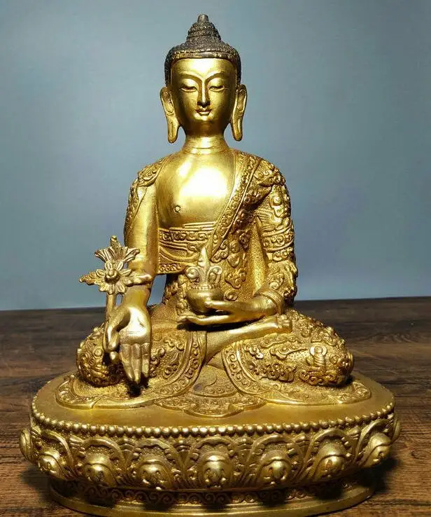 9 &quotСтарый тибетский буддистский храм медная позолота менла медицина Будда