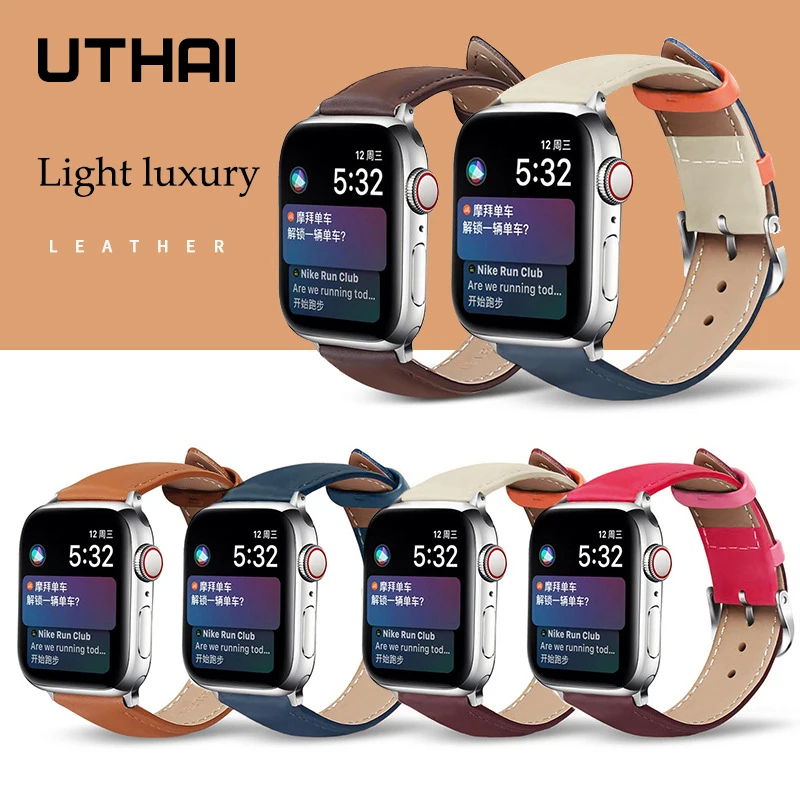 UTHAI P58 Ремешки для наручных часов кожаный ремешок Apple подходит iWatch 1/2/3/4/5