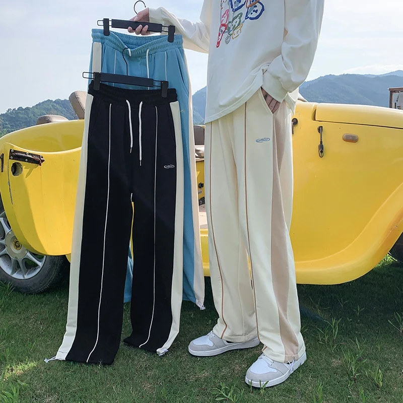 

Брюки мужские прямые в японском стиле, модные повседневные штаны в стиле пэчворк, уличная одежда, свободные штаны с кулиской, осень 2021