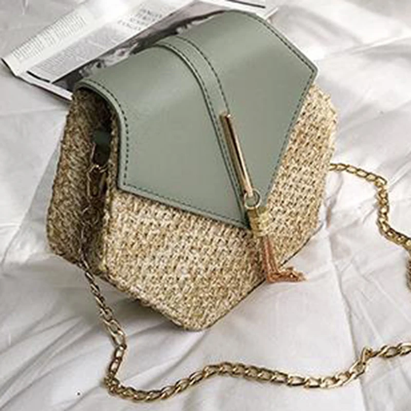 

Hexagon Mulit Style Straw+leather Handbag Women Summer Rattan Bag Handmade Woven Beach Circle Bohemia Shoulder Bag New Fashion