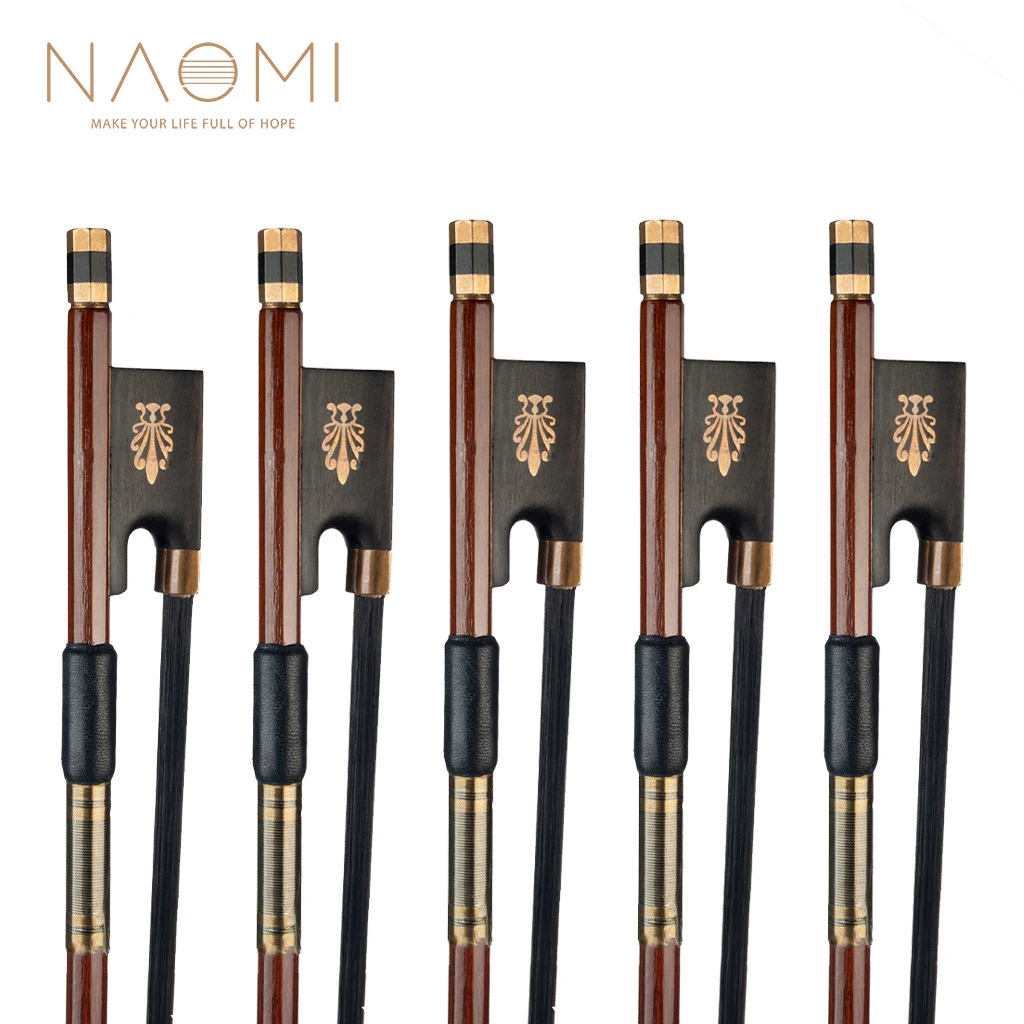 NAOMI 5pcs/1set IPE 4/4 Violin Bow Round Stick Black Horse Hair Ebony Frog w/ Peacock Pattern Inlay Durable And Fast Response