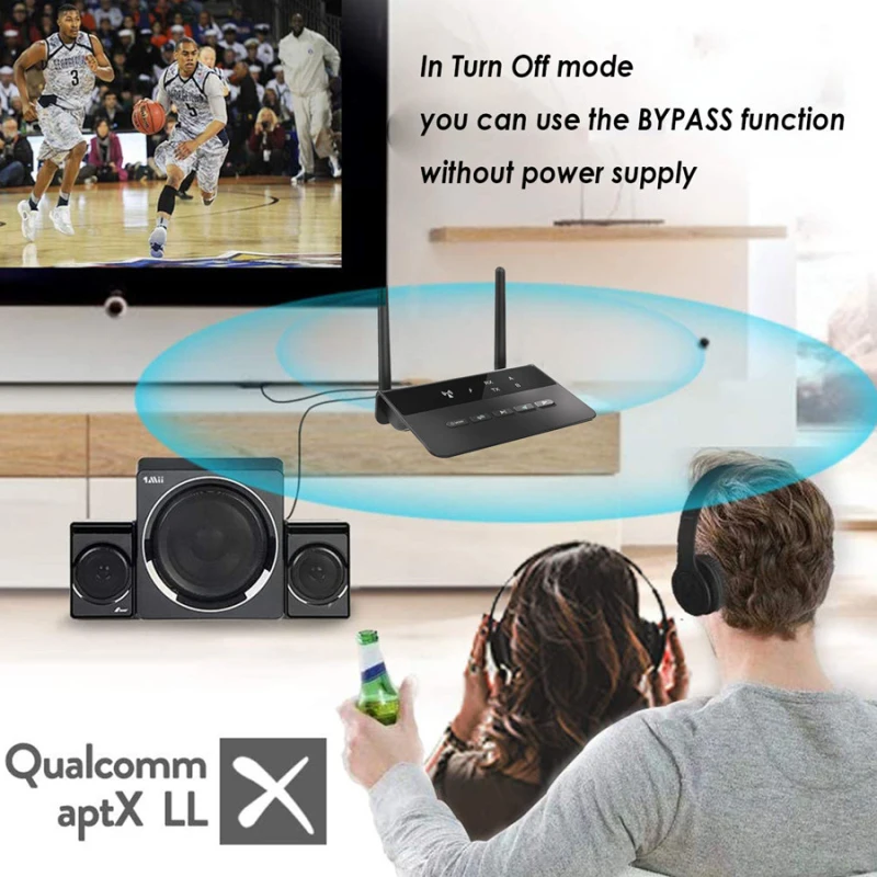 

80M Bluetooth 5.0 Transmitter Receiver Aptx LL Low Latency Wireless Audio Adapter 3.5mm AUX RCA Jack For PC TV Headphones