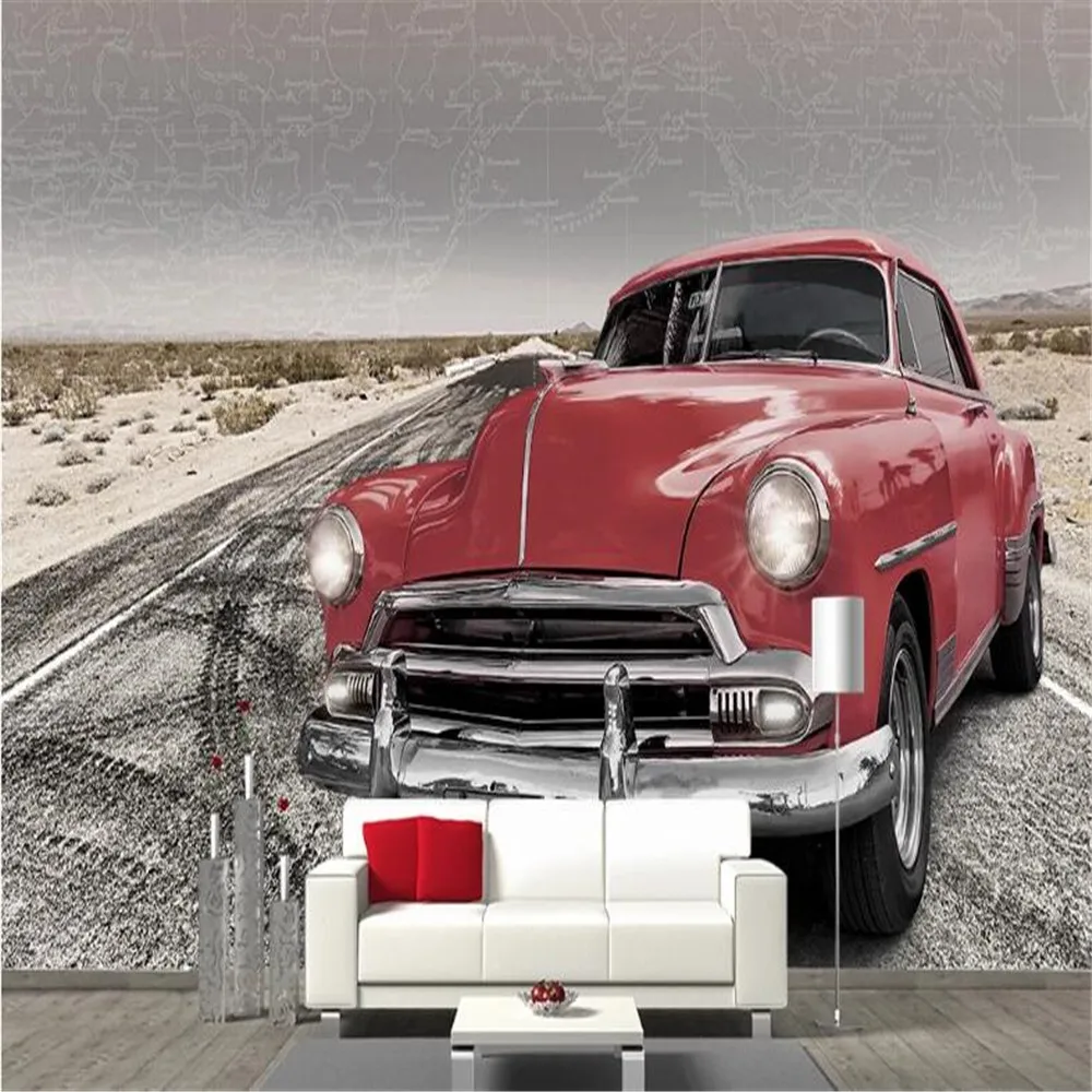 Milofi ретро 3D шоссе классический автомобиль большая спальня гостиная Обои фреска
