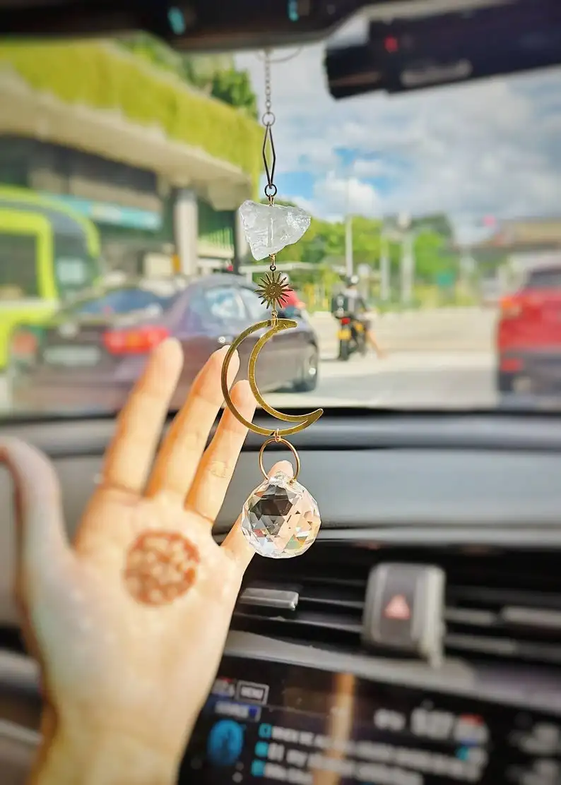 

Crystal Moon Suncatcher for Car Window Aura Crystal Hanging Prism Celestial Rainbow maker Boho Witchy decoration Sun and Moon