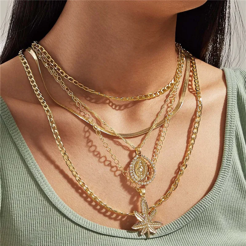 Женское ожерелье с подвеской в виде листьев Богородицы золотистого