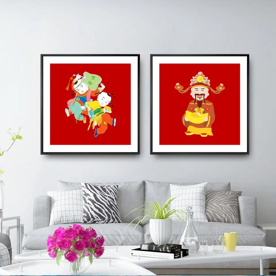

Home Decoration Paintings Print Canvas Wall Art Pictures Square Poster Oil Unframed Drawings Chinese auspicious patterns
