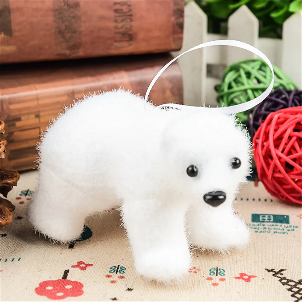 

1Pc Mini Cute Plush White Bear ornament Christmas tree pendants Cute lovely Kids Gift Home decorations 2021 New