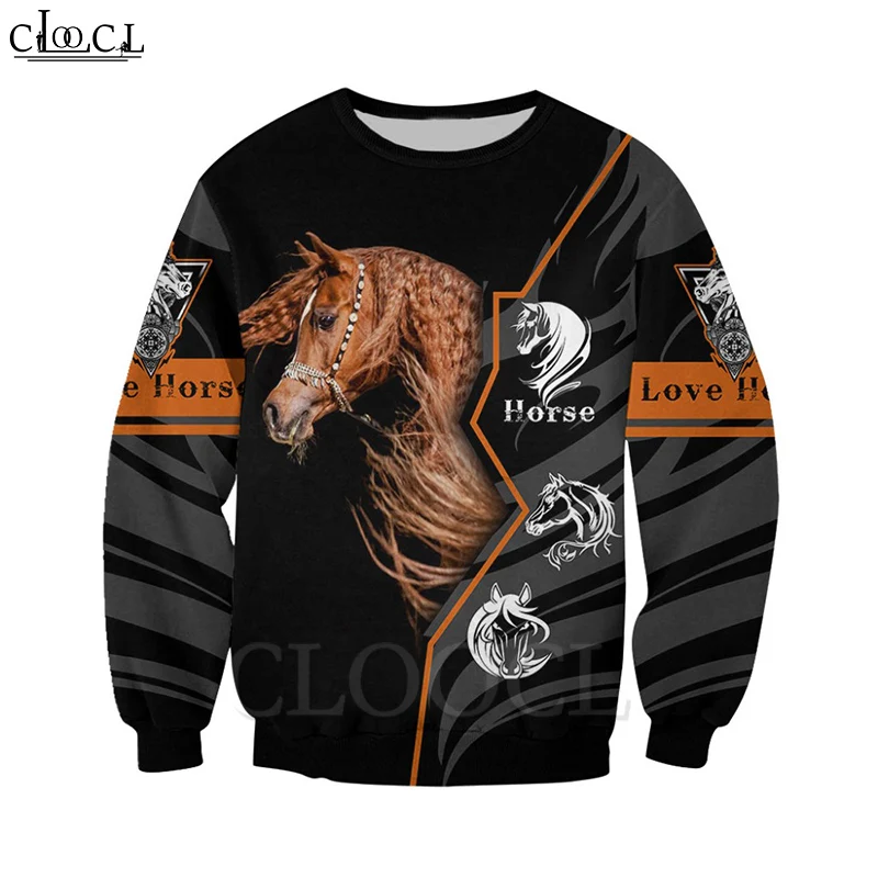 CLOOCL 2020 Новый дизайн Черная толстовка с капюшоном изображением животных Love Horse 3D