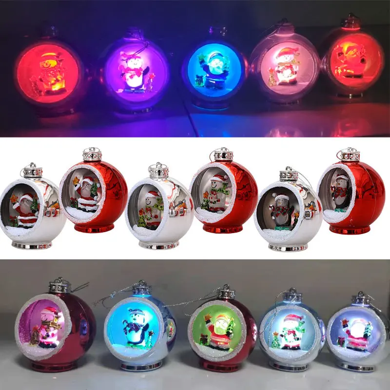 

2022 New Year Xmas Gifts Ornament Christmas LED Ball Santa Snowman Pendant Christmas Tree Decoration for Home Navidad 2021 Decor