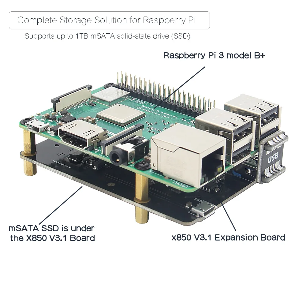 Raspberry Pi mSATA SSD плата расширения хранения X850 V3.1 USB 3,0 Extansion плата модуль для Raspberry Pi 3 Model B+(плюс)/3B/2B