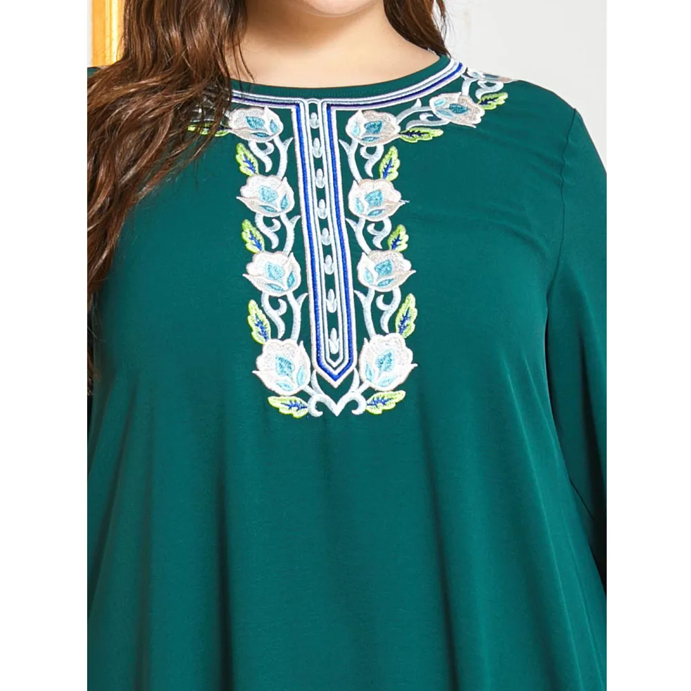 

Arab Kaftan Abayas Muslim Women Embroidery Maxi Robe Long Dress Ethnic Casual Plus Size Jilbab Turkish Hijab Dresses Ramadan New
