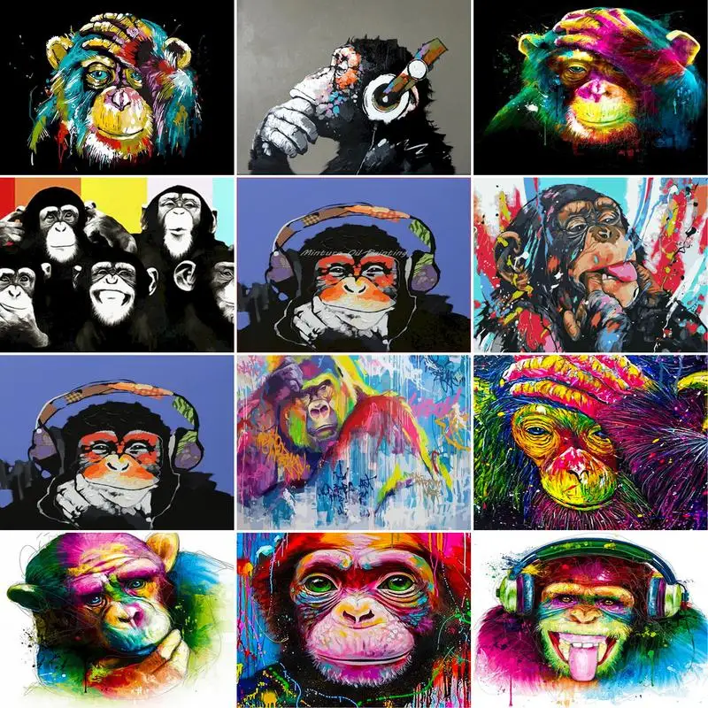 

RUOPOTY DIY Frame Painting By Numbers Kit Color Monkey Animals Paint By Numbers For Adult Wall Art Picture Room Decor Gift