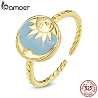 bamoer myth gold 925 sterling silver open ring splendid sun moon ring unique hexagram six pointed star ring adjustable anillo