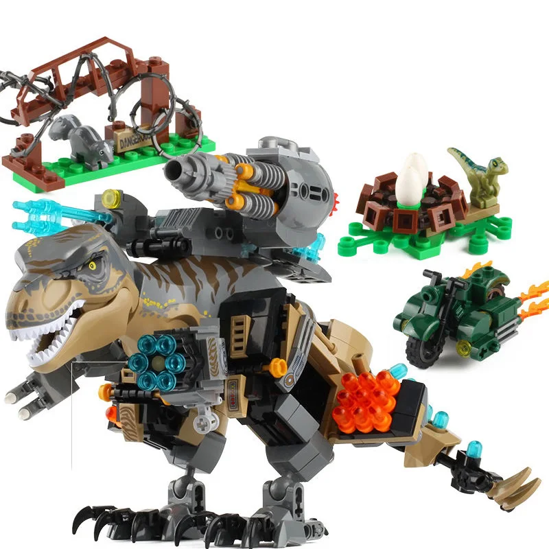 

610pcs Dinosaurs Building Blocks Jurassic Pursuit Operation Mechanical Tyrannosaur Rex Moc Model Figures Bricks Toys For Boys