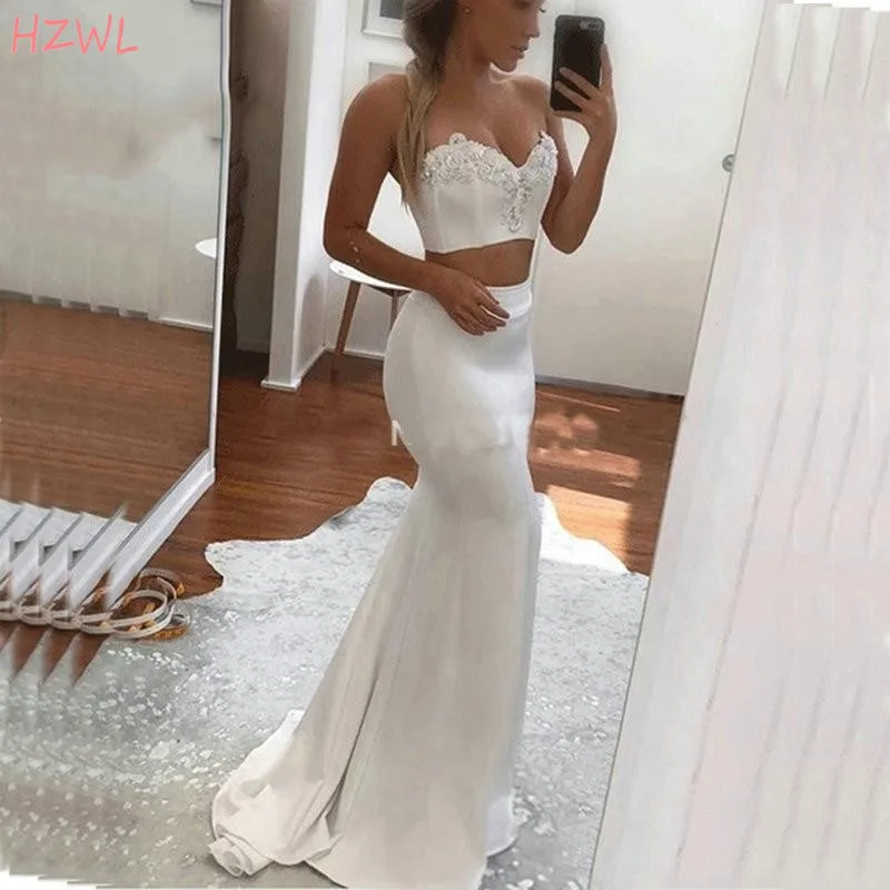 

2021 дешевые свадебные платья-русалки из двух частей, женское платье с аппликацией сердечком и открытой спиной, свадебное платье со шлейфом