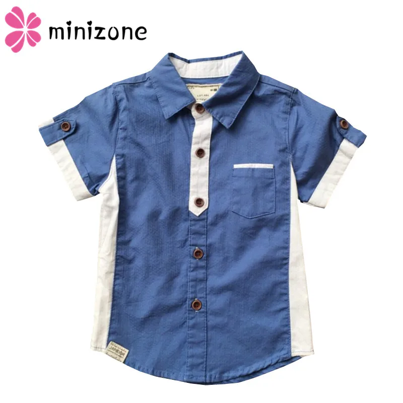 Рубашка с короткими рукавами для мальчиков однотонная белая или синяя рубашка из