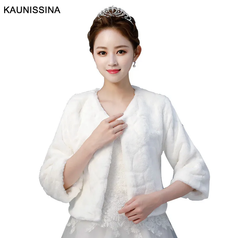 KAUNISSINA женское белое зимнее теплое свадебное болеро из искусственного меха