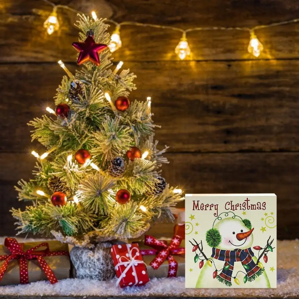 

Christmas Decoration Xmas Snowman Plaque Multifunctional Eye-catching Universal Square New Year 2022 Xmas Plaque Decor for Home